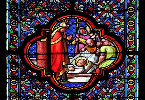 Beisetzung Des Heiligen Remi Kirchenfenster Der Basilika Der Heiligen Clotilde — Stockfoto