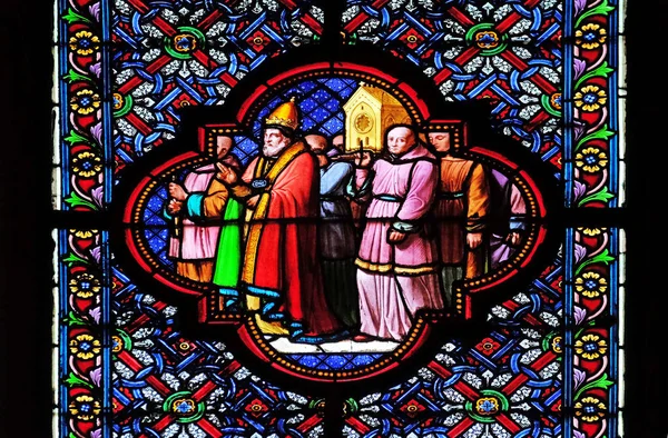 Overdracht Van Saint Remi Relikwieën Glasraam Basiliek Van Saint Clothilde — Stockfoto