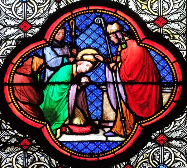 Saint Remi Bishop Stained Glass Window Basilica Saint Clotilde Paris — Stock Photo, Image