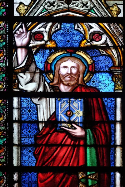 Christ Blessing Stained Glass Window Basilica Saint Clotilde Paris France — Stock Photo, Image