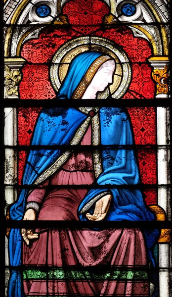 Virgin Mary Stained Glass Window Basilica Saint Clotilde Paris France — Stock Photo, Image