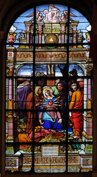 Sete Dores Virgem Maria Vitrais Igreja Saint Laurent Paris França — Fotografia de Stock