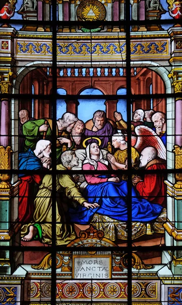 Moartea Fecioarei Maria Vitralii Biserica Sfântul Laurent Paris Franța — Fotografie, imagine de stoc