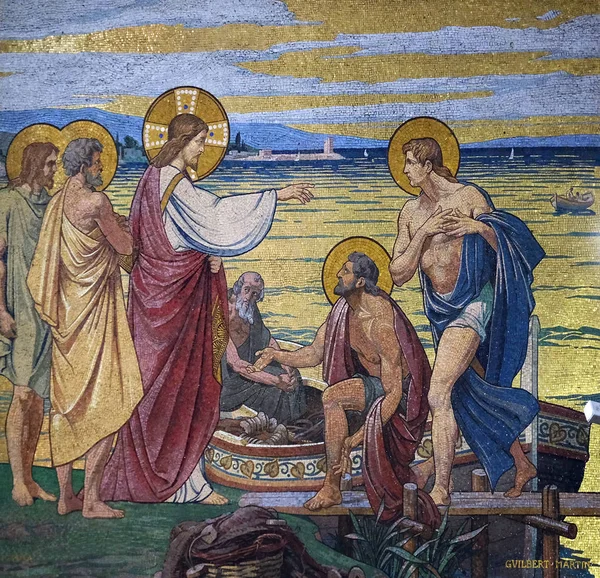 Appearance Apostles Lake Tiberias Mosaic Basilica Sacred Heart Jesus Paris — Stock Photo, Image