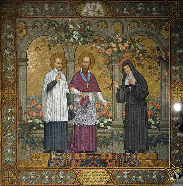 San Vicente Paúl Con Francisco Sales Juana Chantal Mosaico Basílica —  Fotos de Stock