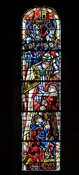 Saint Louis Prend Croix Vitrail Dans Basilique Sacré Cœur Dédiée — Photo