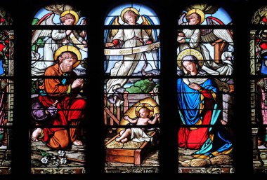 Doğum sahnesi, Paris, Fransa Saint-Eustache kilisede vitray pencere
