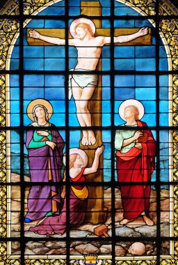 Çarmıha germe, vitray pencereler Saint Roch Kilisesi, Paris, Fransa 