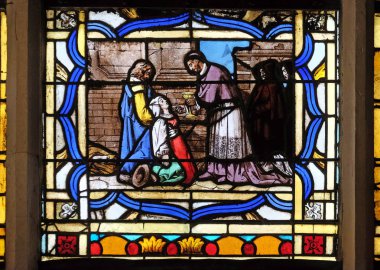 Saint Charles Borromeo, vitray pencere Saint Germain-l'Auxerrois Kilisesi Paris, Fransa 