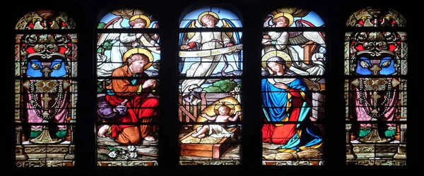 Fødselsscene Glassmaleri Saint Eustache Kirke Paris Frankrike – stockfoto