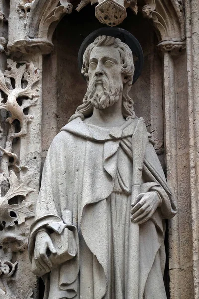 Apostel Statue Auf Dem Portal Der Saint Merri Kirche Paris — Stockfoto