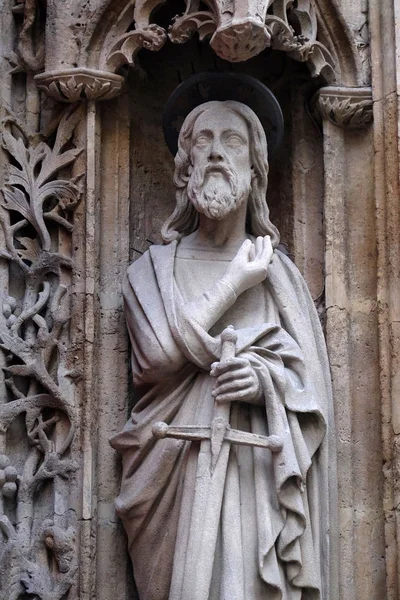 Apostolo Statua Sul Portale Della Chiesa Santa Merri Parigi Francia — Foto Stock