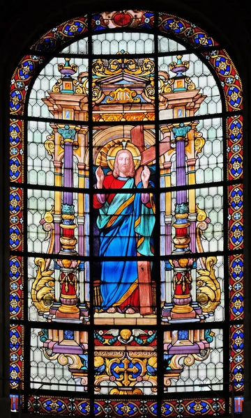 Sagrado Corazón Jesús Vidrieras Iglesia San Roque París Francia — Foto de Stock