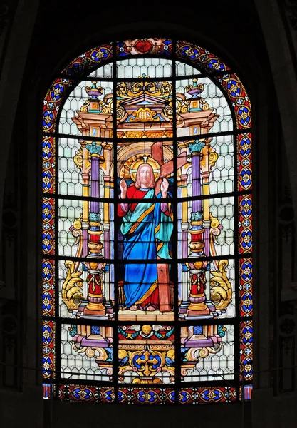 Ιερή Καρδιά Του Ιησού Λεκιασμένα Παράθυρα Γυαλιού Στην Εκκλησία Saint — Φωτογραφία Αρχείου