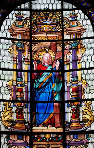 Sacré Cœur Jésus Vitraux Dans Église Saint Roch Paris France — Photo