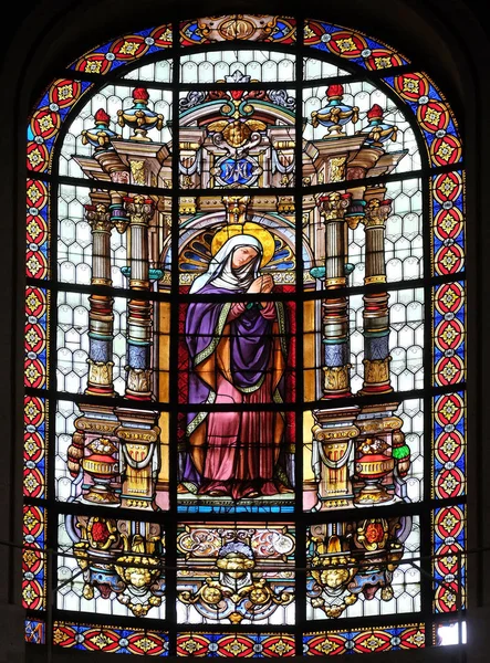 Virgin Mary Vitrais Igreja Saint Roch Paris França — Fotografia de Stock