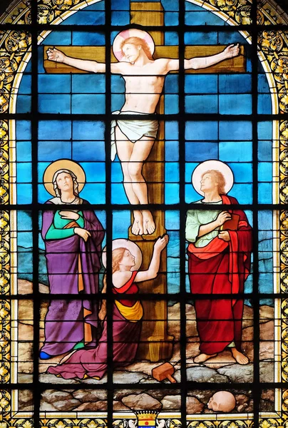 Korsfestelsen Glassmalerier Saint Roch Kirken Paris Frankrike – stockfoto