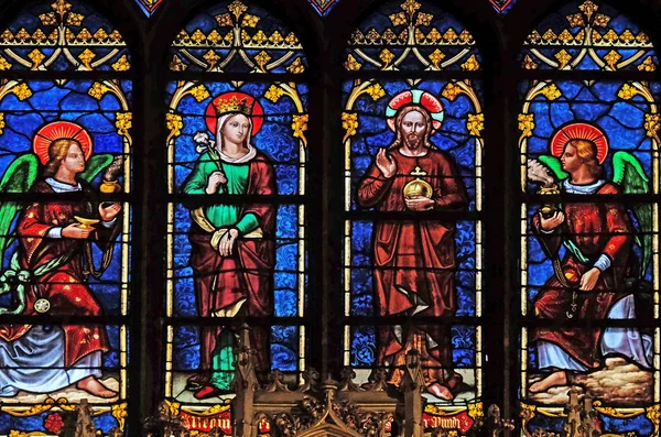Matki Boskiej Jezusa Aniołami Witraż Kościoła Saint Germain Auxerrois Paryż — Zdjęcie stockowe