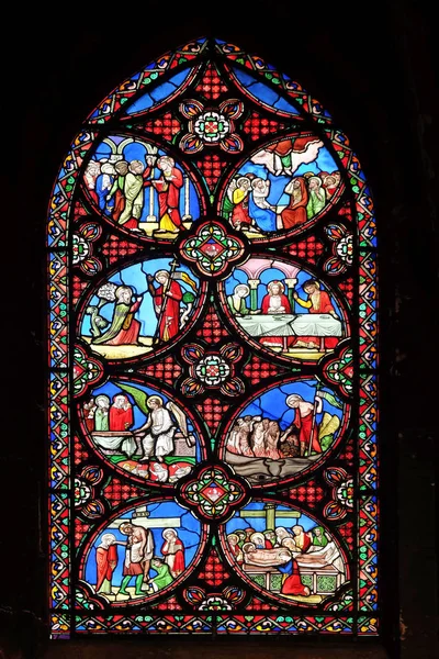 Scenes Jesus Life Stained Glass Window Saint Germain Auxerrois Church — Stock Photo, Image