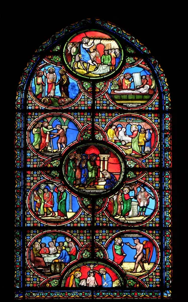 Scenes Jesus Life Stained Glass Window Saint Germain Auxerrois Church — Stock Photo, Image