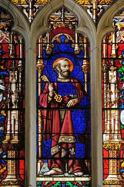 Aziz Peter Vitray Pencere Saint Germain Auxerrois Kilisesi Paris Fransa — Stok fotoğraf