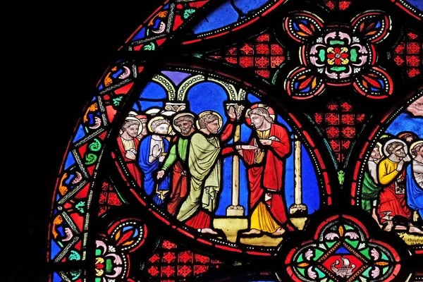 Sceny Życia Jezusa Witraż Saint Germain Auxerrois Kościoła Paryż Francja — Zdjęcie stockowe