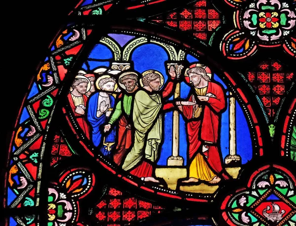 Sceny Życia Jezusa Witraż Saint Germain Auxerrois Kościoła Paryż Francja — Zdjęcie stockowe