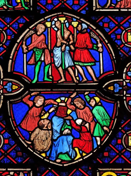 Flagelación Cristo Vitral Iglesia Saint Germain Auxerrois París Francia —  Fotos de Stock