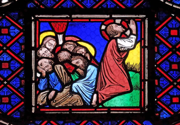 Ježíš Jeho Učedníci Hoře Olivetské Vitrážové Okno Kostela Saint Germain — Stock fotografie