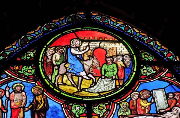 Vstup Ježíše Jeruzaléma Vitrážové Okno Kostela Saint Germain Auxerrois Paříž — Stock fotografie