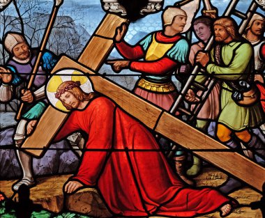 3 istasyonları haç, İsa düşüyor ilk kez, vitray pencereler Eugene'de Saint - Aziz Cecilia Kilisesi, Paris, Fransa