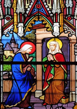 Ziyaret Meryem Ana lekeli cam pencere içinde Saint Eugene - aziz Cecilia Kilisesi, Paris, Fransa