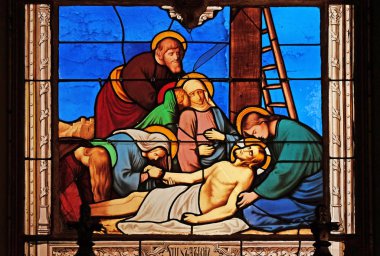 13 istasyonları haç, İsa nın vücut vitray pencereler Saint Eugene - aziz Cecilia Kilisesi, Paris, Fransa, çapraz, kaldırılır 