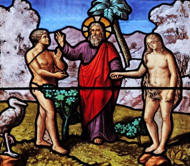 Eve oluşturma, vitray pencere içinde Kilisesi, Saint Leu Saint Gilles Paris, Fransa 