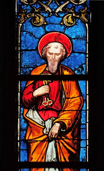 Svatý Petr Vitrážové Okno Kostela Saint Germain Auxerrois Paříž Francie — Stock fotografie