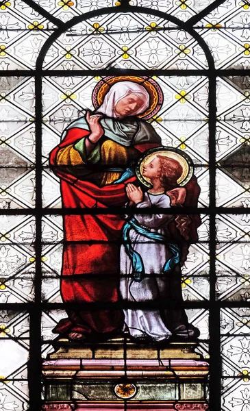 Saint Ann Maryi Panny Witraż Bazylice Notre Dame Des Victoires — Zdjęcie stockowe