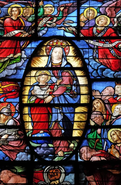 我们的女罪人避难所 法国巴黎圣母大教堂维克多利尔的彩绘玻璃窗口 — 图库照片