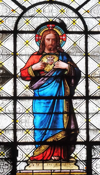 Sacred Heart Jesus Stained Glass Window Basilica Notre Dame Des — Stock Photo, Image