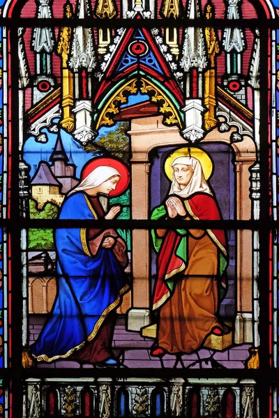 Witraże Nawiedzenia Najświętszej Maryi Panny Święty Eugeniusz Cecilia Kościół Paryż — Zdjęcie stockowe
