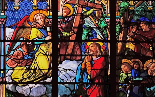 Jezus Jego Uczniowie Górze Oliwnej Witraże Święty Eugeniusz Cecilia Kościół — Zdjęcie stockowe