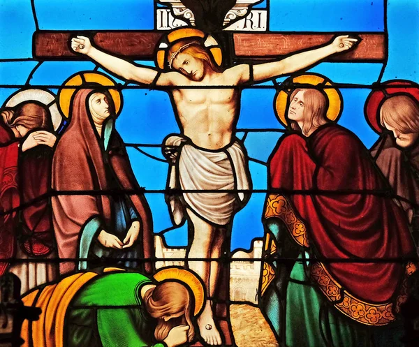 Крестная Станция Иисус Умирает Кресте Витражи Церкви Евгения Сесилия Париж — стоковое фото