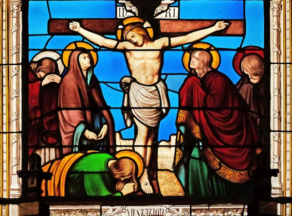 Stationer Korset Jesus Dör Korset Glasmålningar Saint Eugene Saint Cecilia — Stockfoto