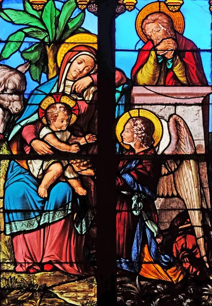 Den Hellige Familie Glassmalerier Sankt Eugenia Cecilia Kirke Paris Frankrike – stockfoto