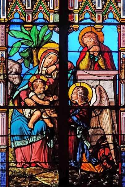 Den Hellige Familie Glassmalerier Sankt Eugenia Cecilia Kirke Paris Frankrike – stockfoto