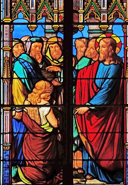 Forgiveness Adulterous Woman Stained Glass Windows Saint Eugene Saint Cecilia — Stock Photo, Image