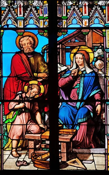 Świętej Rodziny Witraże Święty Eugeniusz Cecilia Kościół Paryż Francja — Zdjęcie stockowe