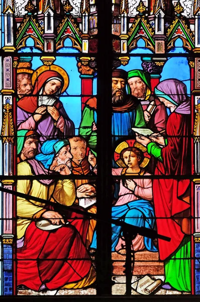 Twelve Year Old Jesus Temple Stained Glass Windows Saint Eugene — Stock Photo, Image