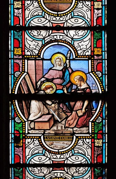 Kutsal Aile Lekeli Cam Pencere Saint Nicholas Des Champs Kilisesi — Stok fotoğraf