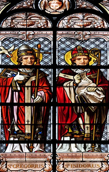 Saint Gregory Saint Isidore Stained Glass Window Saint Augustine Church — Stock Photo, Image