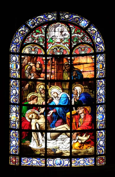 Lamentation Christ Stained Glass Window Saint Augustine Church Paris France — Stock Photo, Image